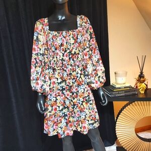 ARULA Women’s Floral Boho Peasant Dress Size A- 1X Long Sleeve Smocked Waist
